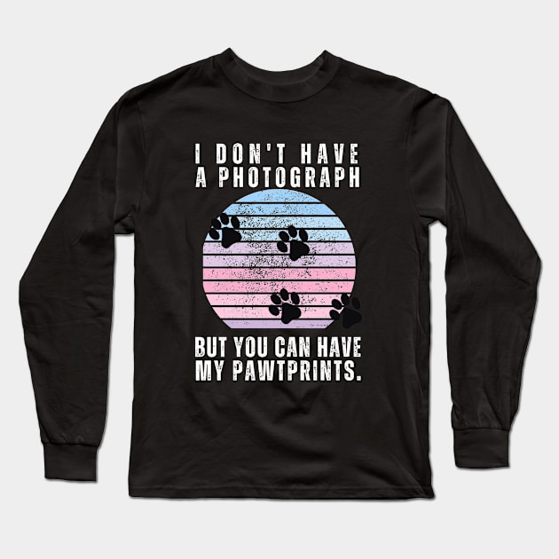 Cute Funny Cat Pawprints Pink Retro Sunset Background Long Sleeve T-Shirt by TayaDesign